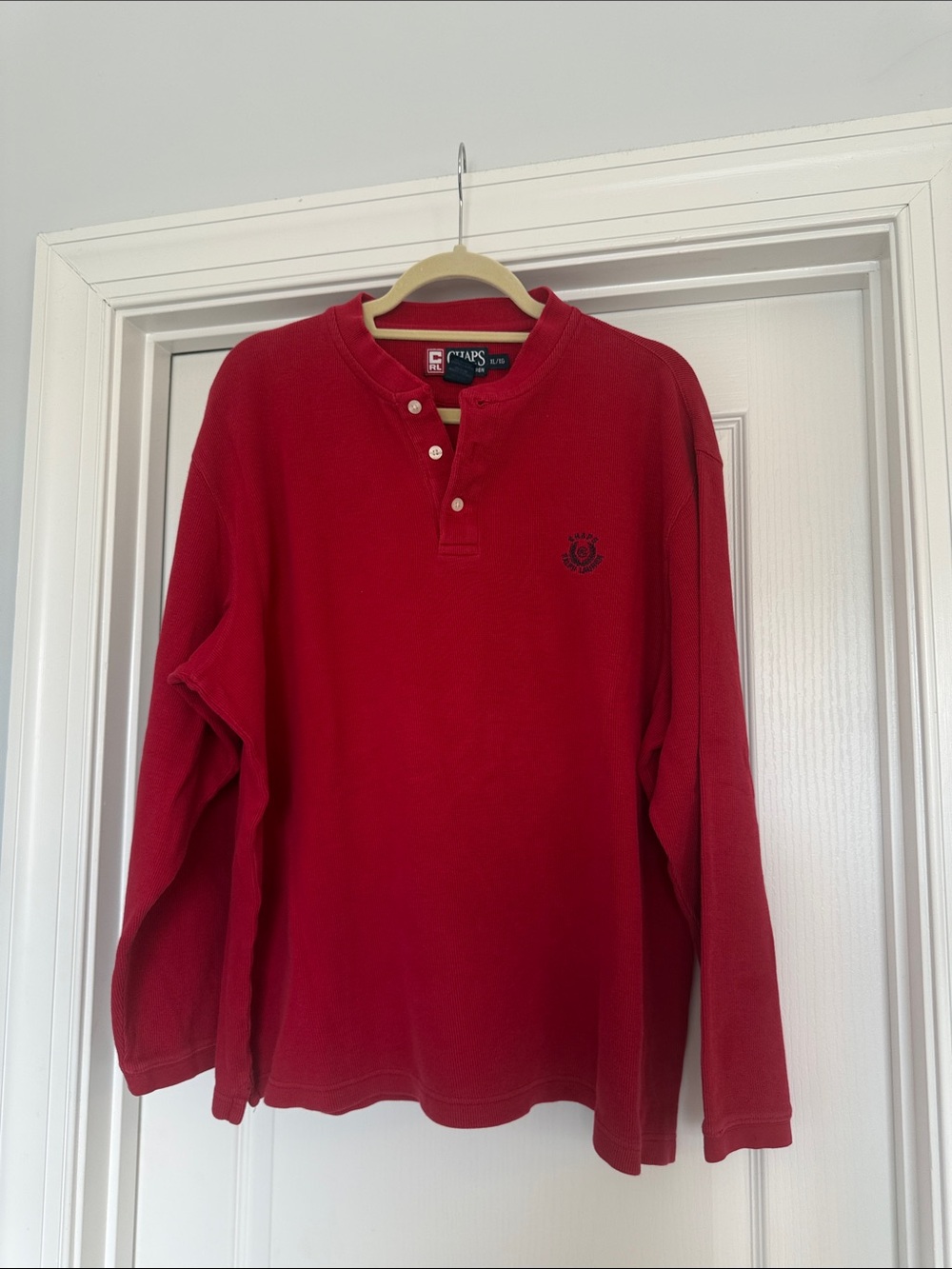 Chaps Mens Red Thermal Henley Shirt Size XL Waffle Knit Long Sleeve